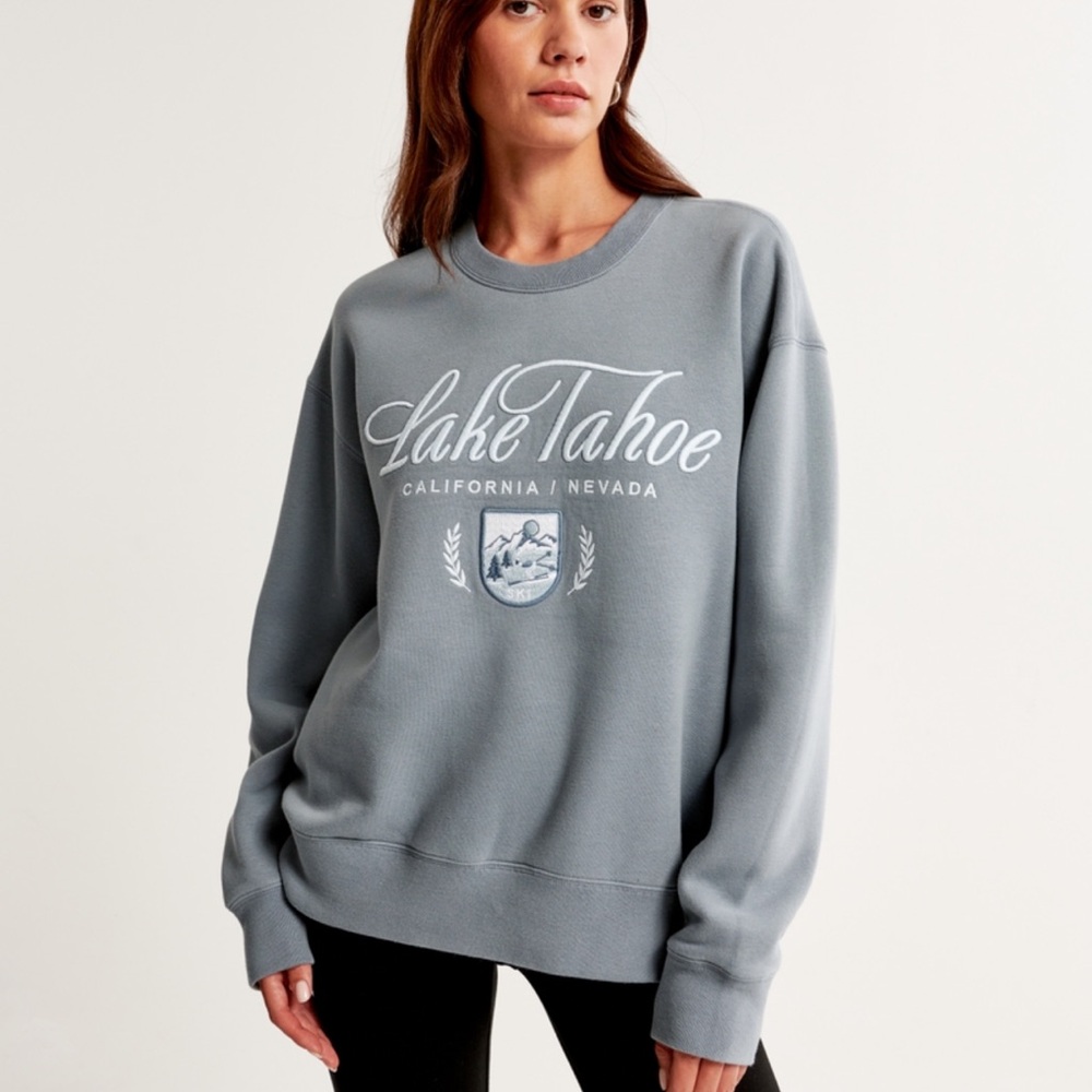 Blue Grey Cute Crew Neck Sweater